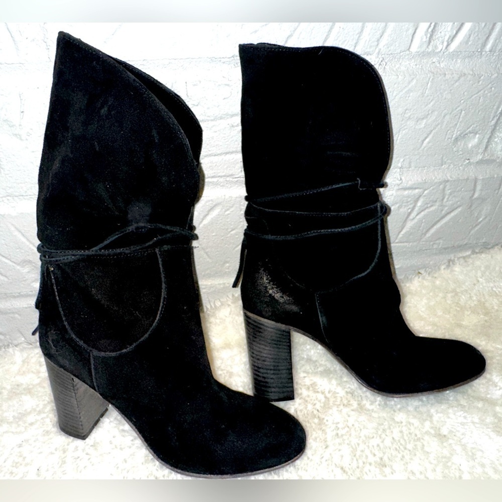 New Free People Mila Heel Boot Black Suede Fold Over Size 7 - Picture 3 of 9